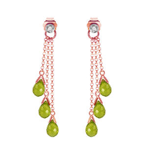 14K. GOLD CHANDELIERS EARRING WITH DIAMONDS & PERIDOTS (Rose Gold)